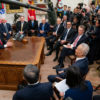 Trump, joined by other U.S. officials, receives Chinese Vice Premier Liu He in Oval Office, January 2019 (Official White House Photo by Tia Dufour via Flickr )